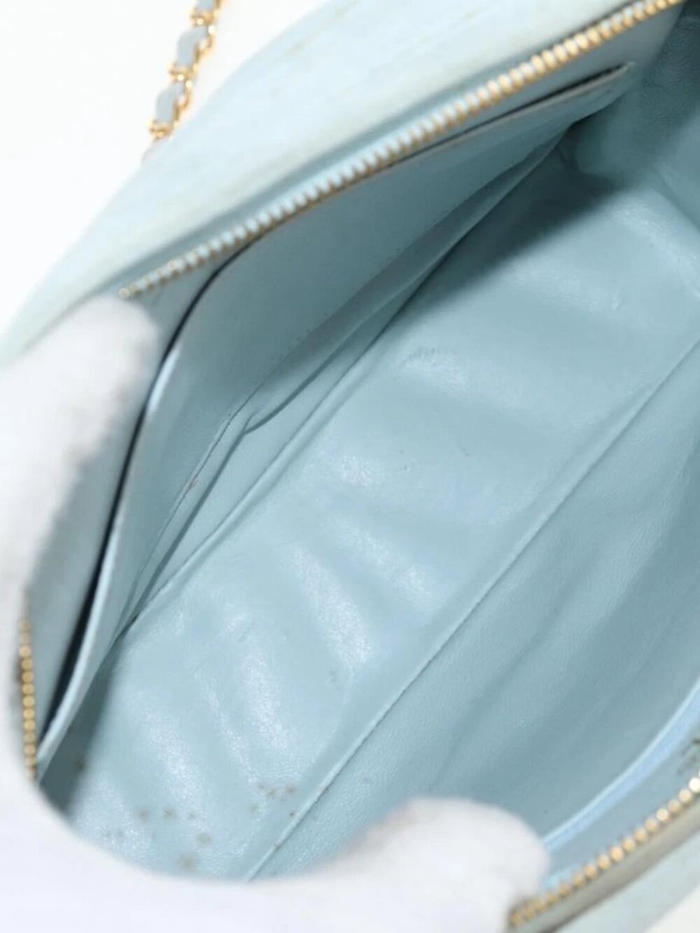 CHANEL Bias Stitch Chain Shoulder Bag Suede Light Blue Gold CC Auth 139935V - Picture 10 of 15